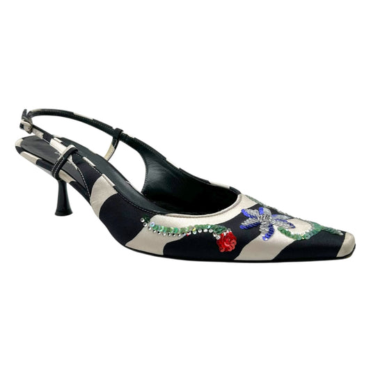 Dolce & Gabbana Zebra Print Silk & Sequin Slingback Kitten Heels