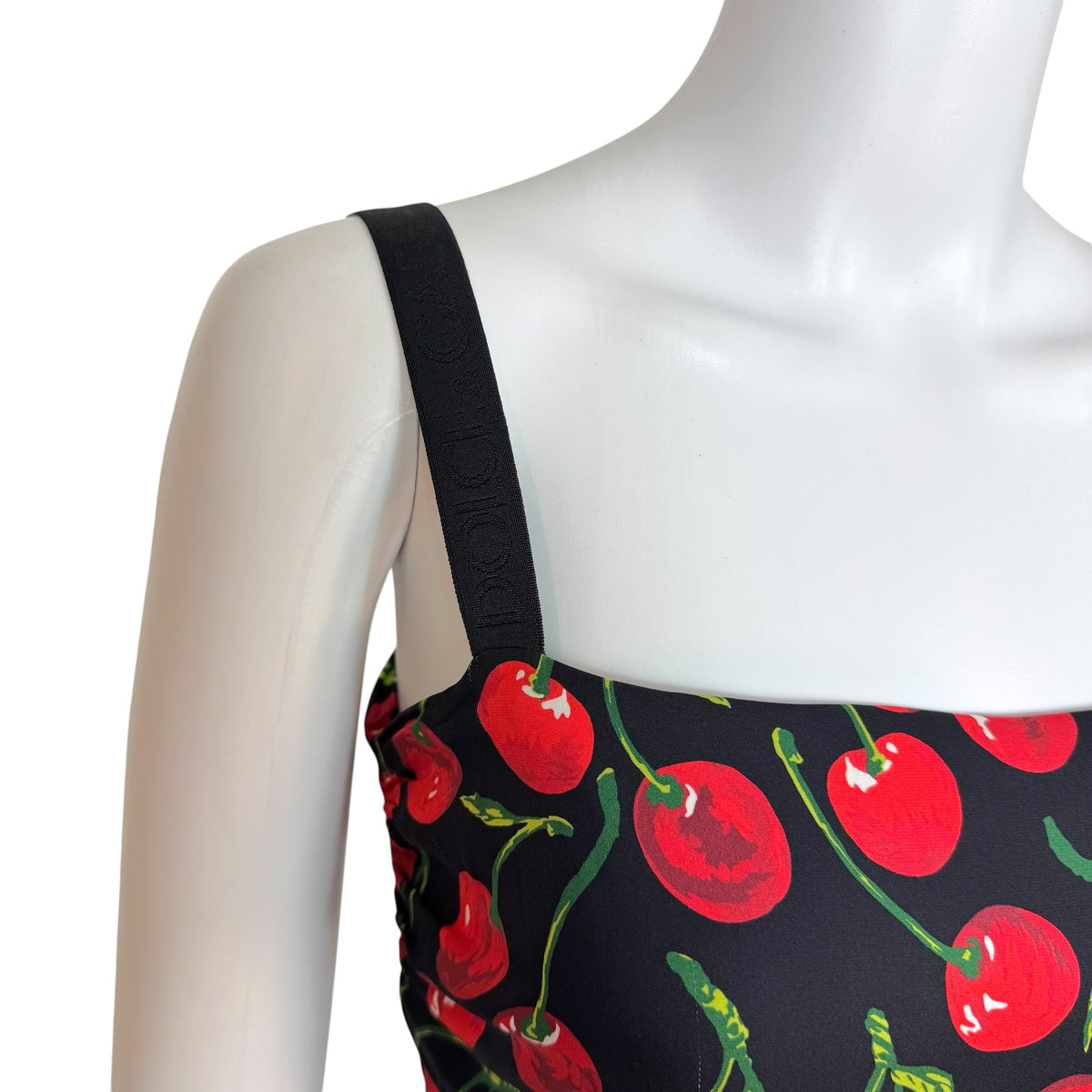 Dolce & Gabbana Black Red Cherry Print Silk Midi Dress