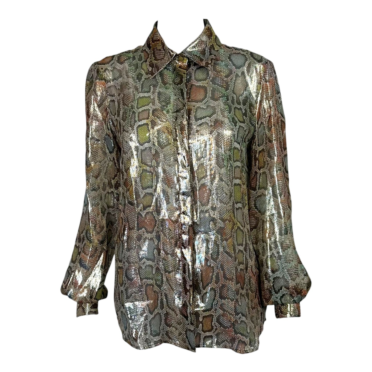 Roberto Cavalli Metallic Multicolor Snakeskin Print Blouse