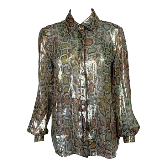 Roberto Cavalli Metallic Multicolor Snakeskin Print Blouse