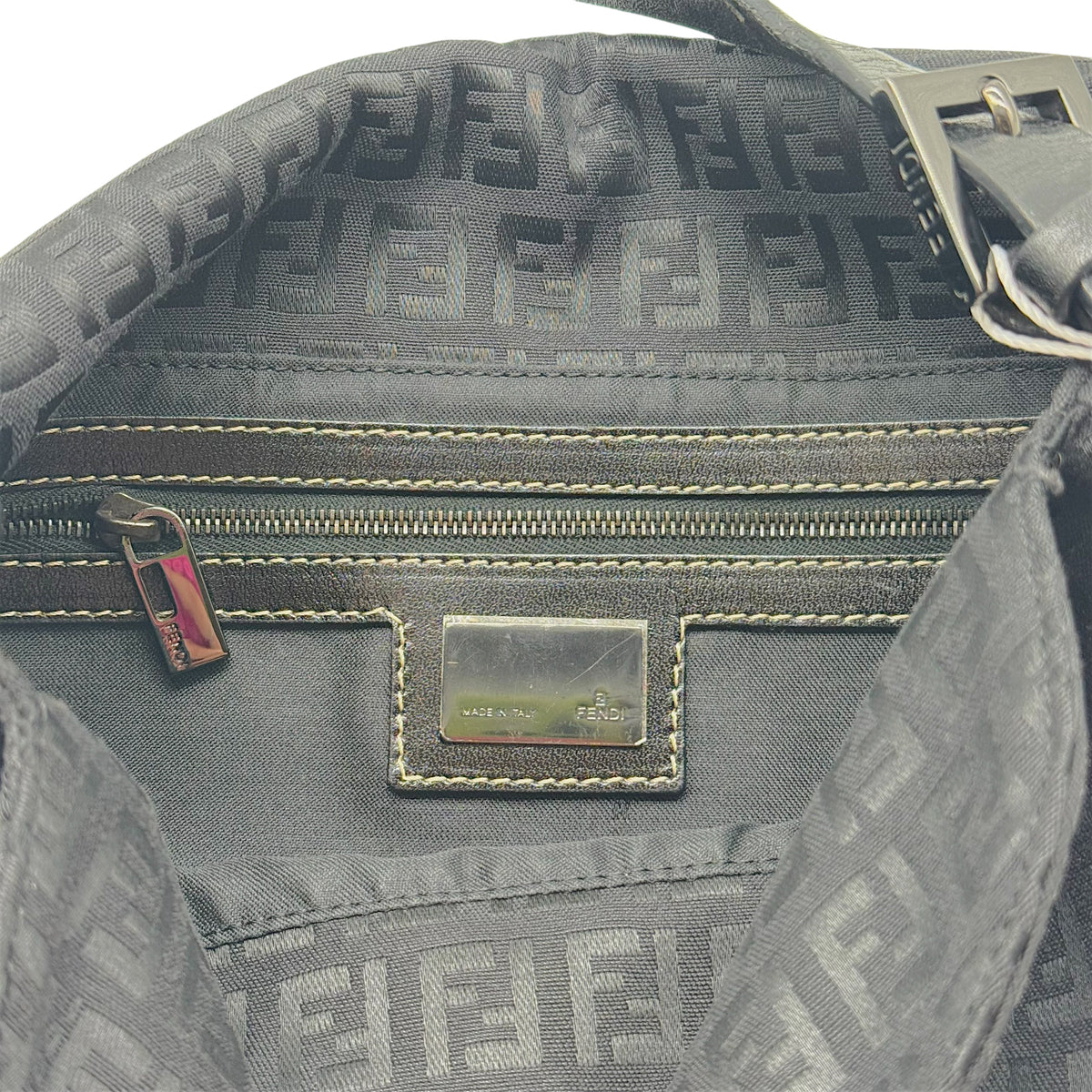 Fendi Black Zucchino Monogram Fold-Over Baguette Bag