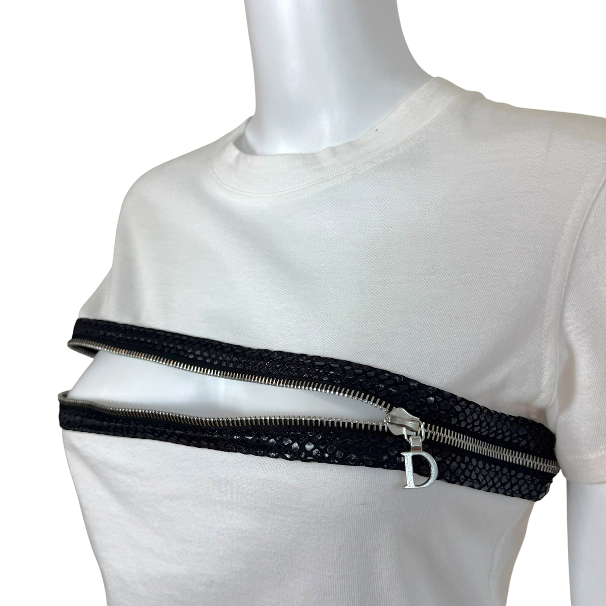 Christian Dior Black White Snakeskin Zippered T-Shirt