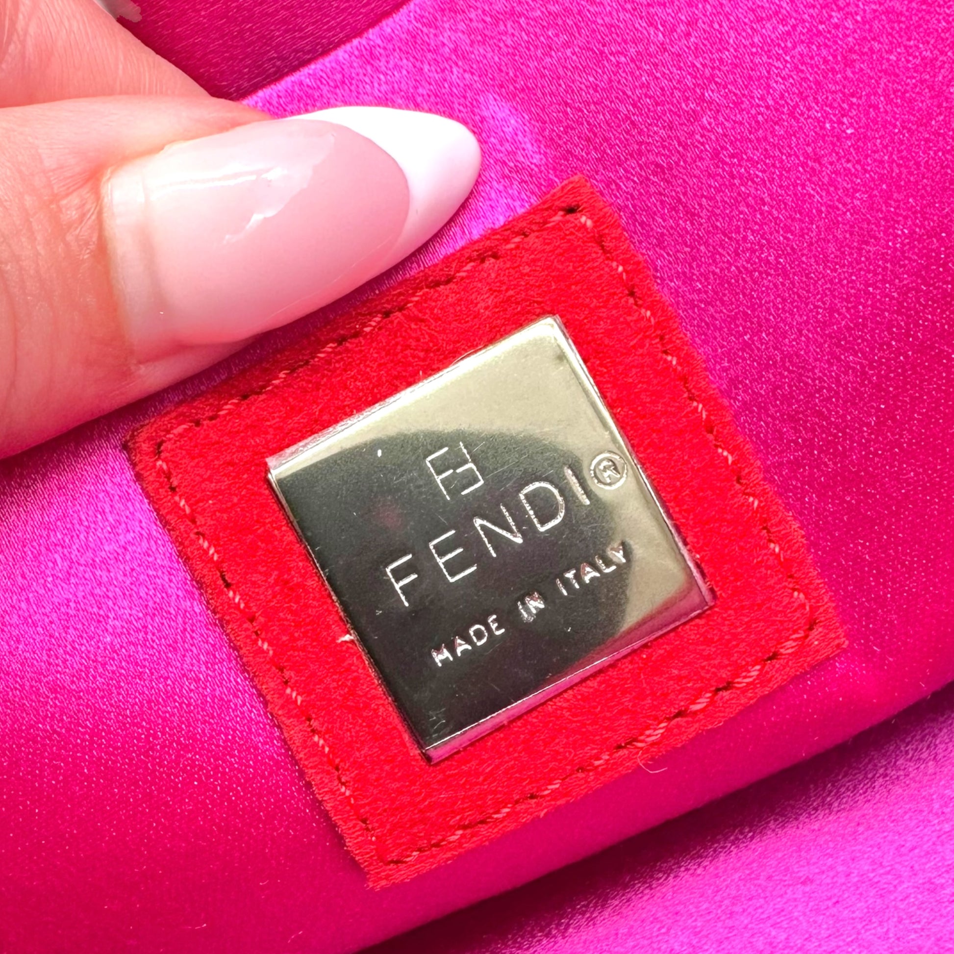 Fendi Convertible Shoulder Bag Pink Red Suede Logo Emblem