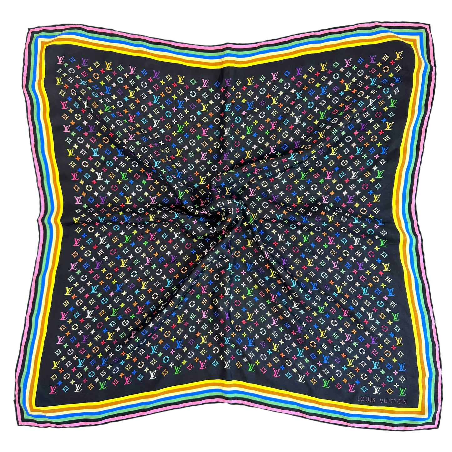 Louis Vuitton Black Multicolor Murakami Monogram Silk Square Scarf