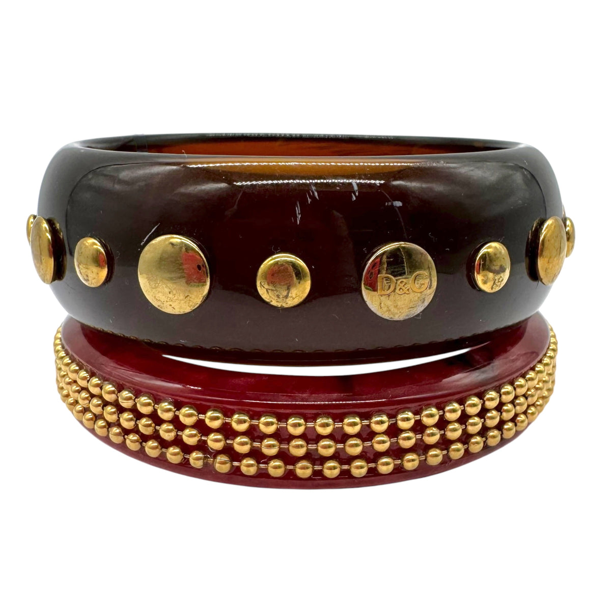 Dolce & Gabbana Burgundy Brown Studded Bangle Bracelet Set
