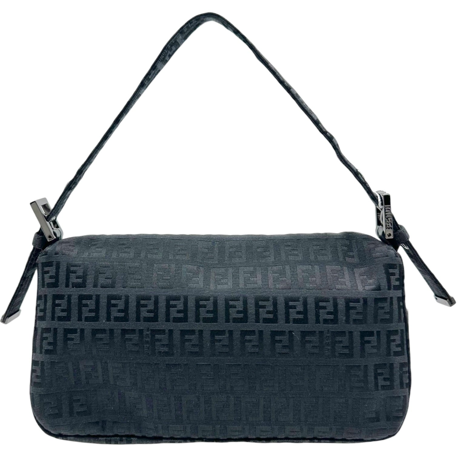 Fendi Black Zucchino Monogram Baguette Bag