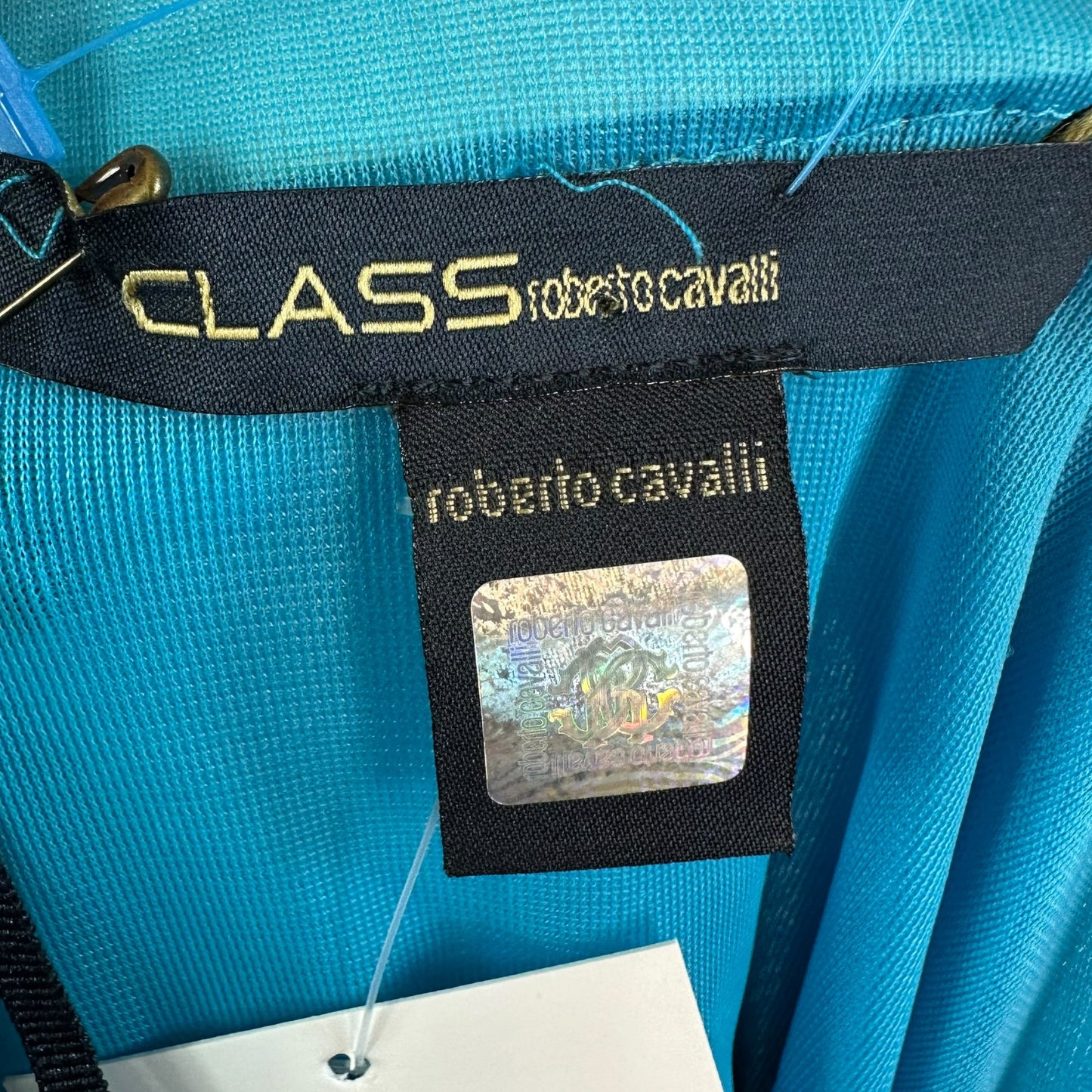 Roberto Cavalli Midi Dress Bright Turquoise Blue Pleated