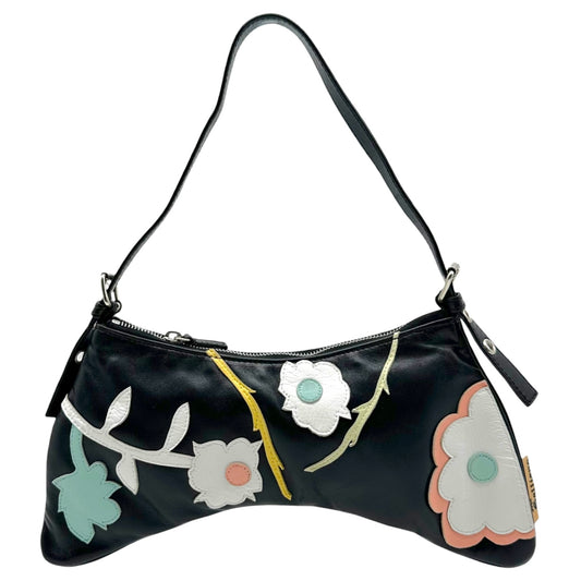 John Galliano Black Multicolor Patchwork Floral Shoulder Bag