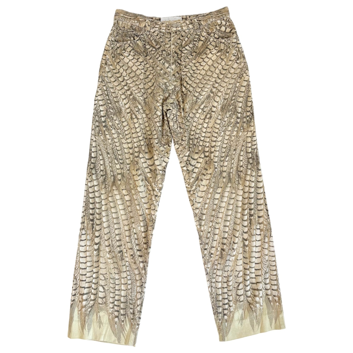 Roberto Cavalli Ivory Feather Printed Jeans