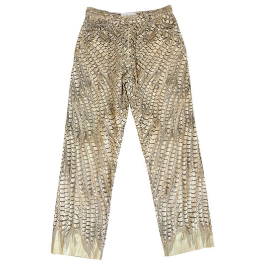 Roberto Cavalli Ivory Feather Printed Jeans
