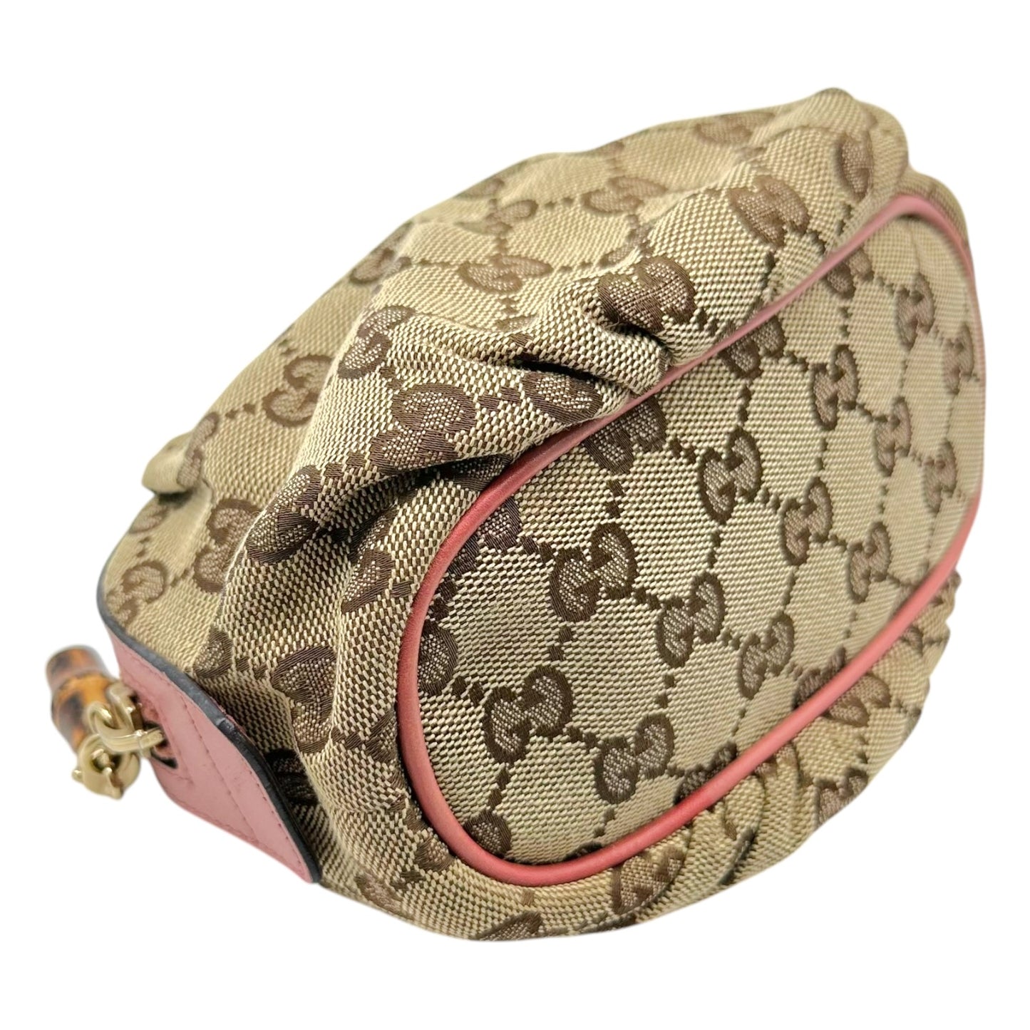 Gucci Pink Tan Monogram Bamboo Zip Cosmetic Pouch