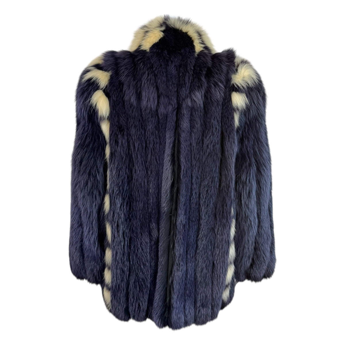 Saga Fox Dyed Fox Fur Coat Purple Ivory Striped