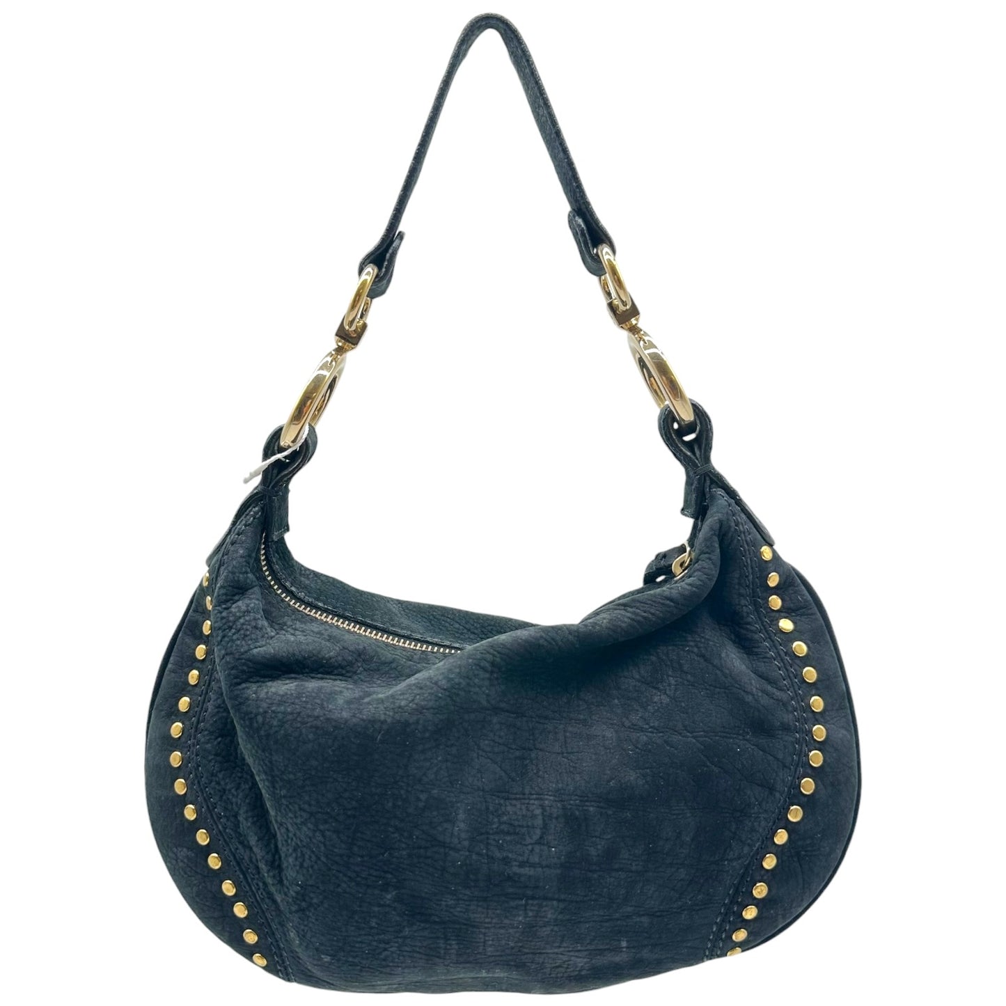 Fendi Black Suede Mini Shoulder Bag With Gold Studs