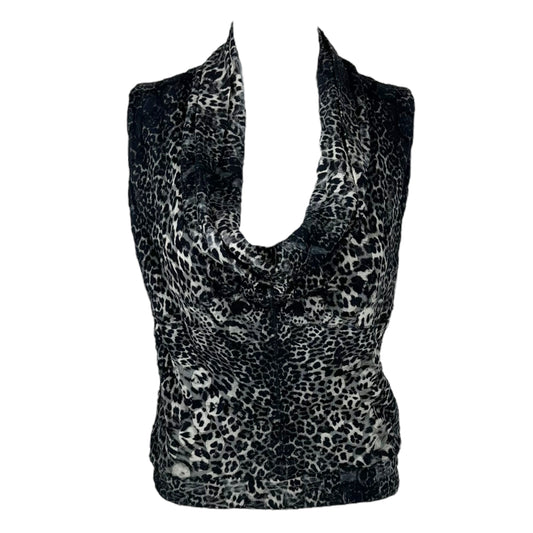 Jean Paul Gaultier Black Leopard Print Mesh Scoop Neck Blouse