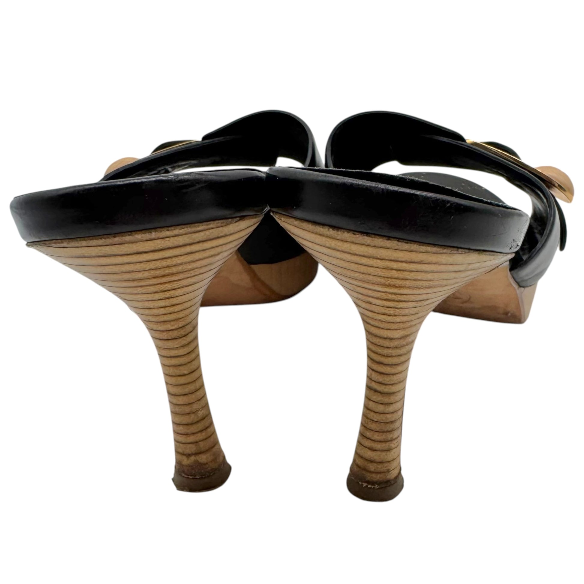 Chanel Black Platform Mule Heels With Safety Pin Detail