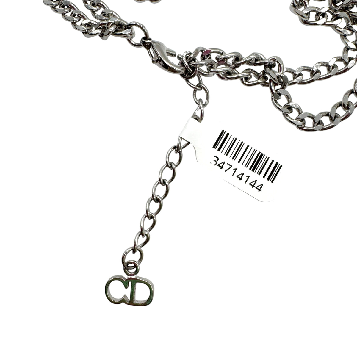 Christian Dior Silver Curb-Chain Logo Choker Necklace