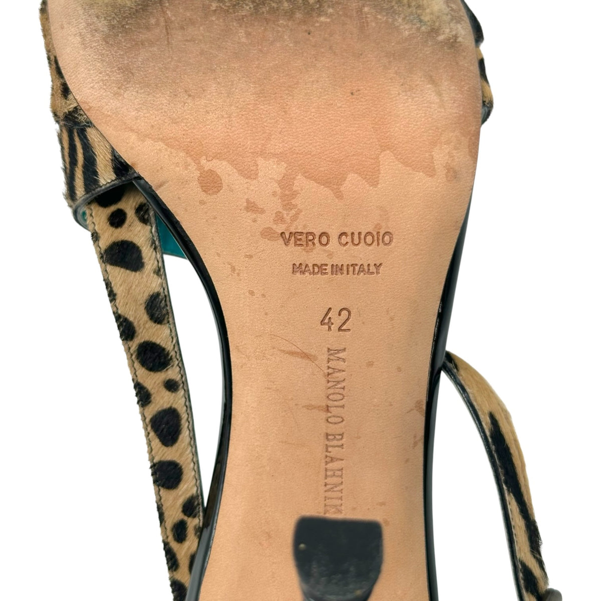 Manolo Blahnik Strappy Heels Animal Print Ponyhair Size 42