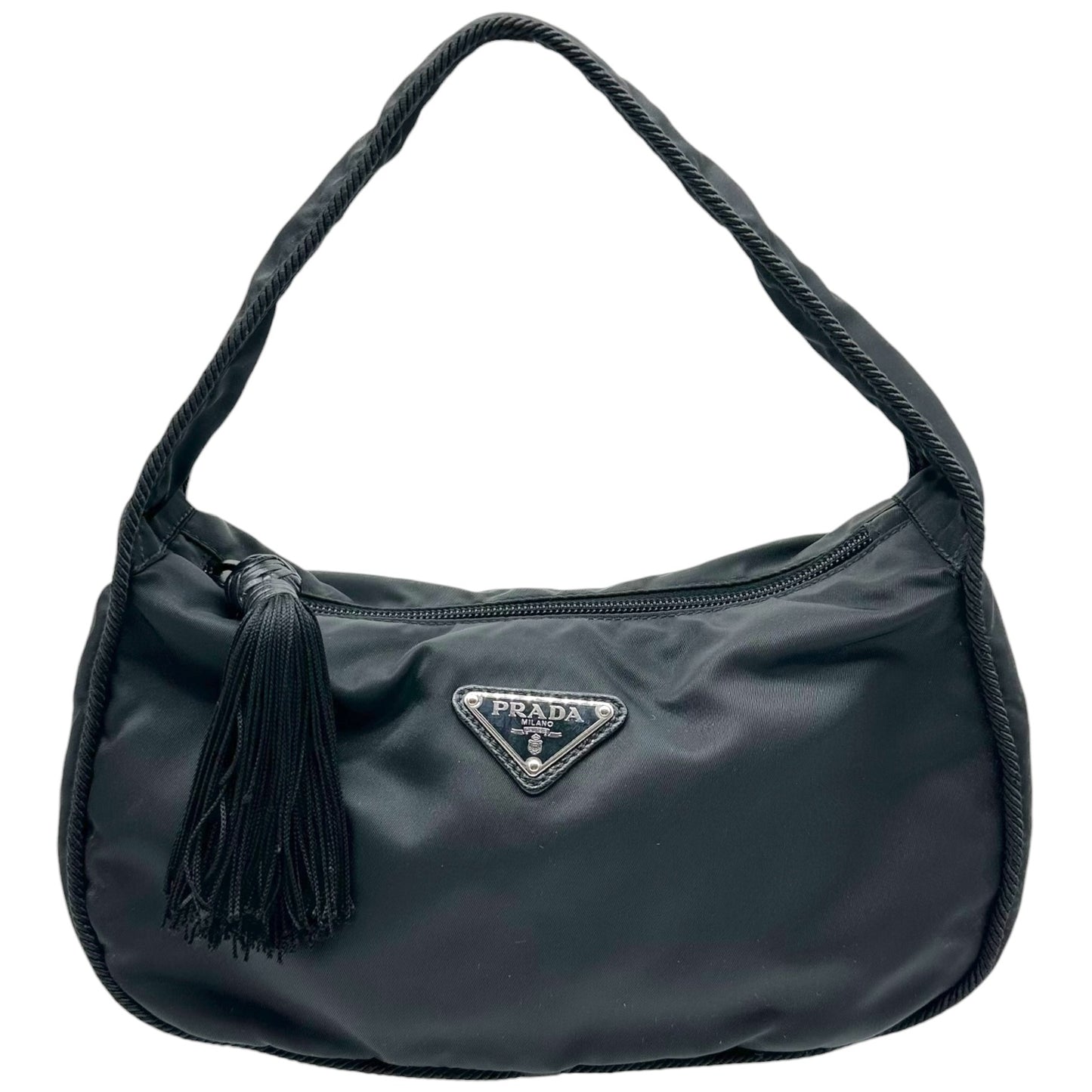 Prada Black Nylon & Fringe Tassle Mini Handbag