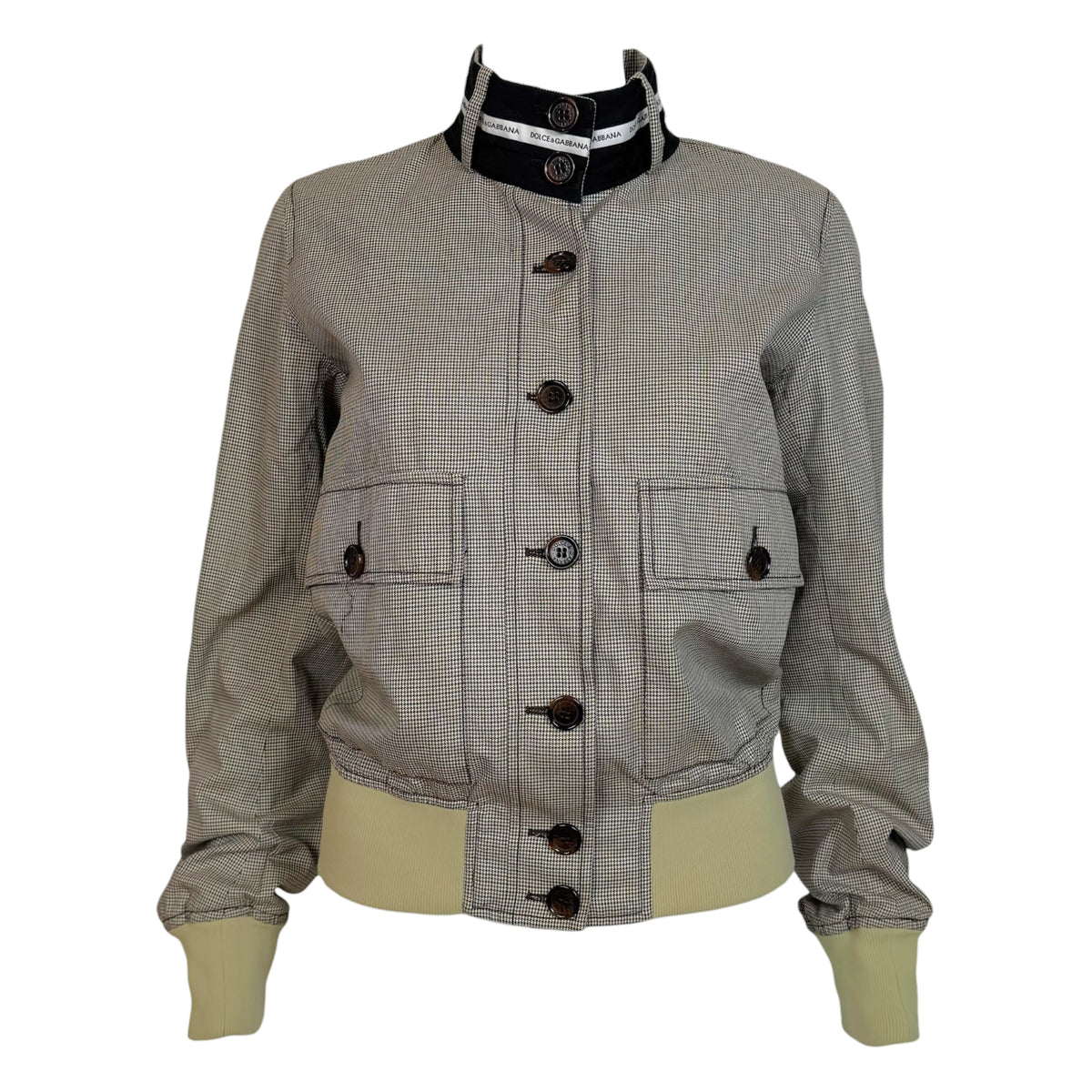 Dolce & Gabbana Houndstooth Print Logo Collar Bomber Jacket