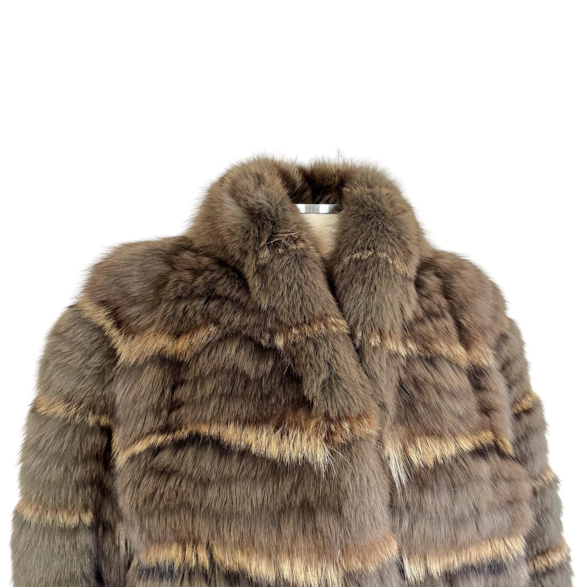 Vintage Dyed Fox Fur Coat Gray Brown Striped 1990s