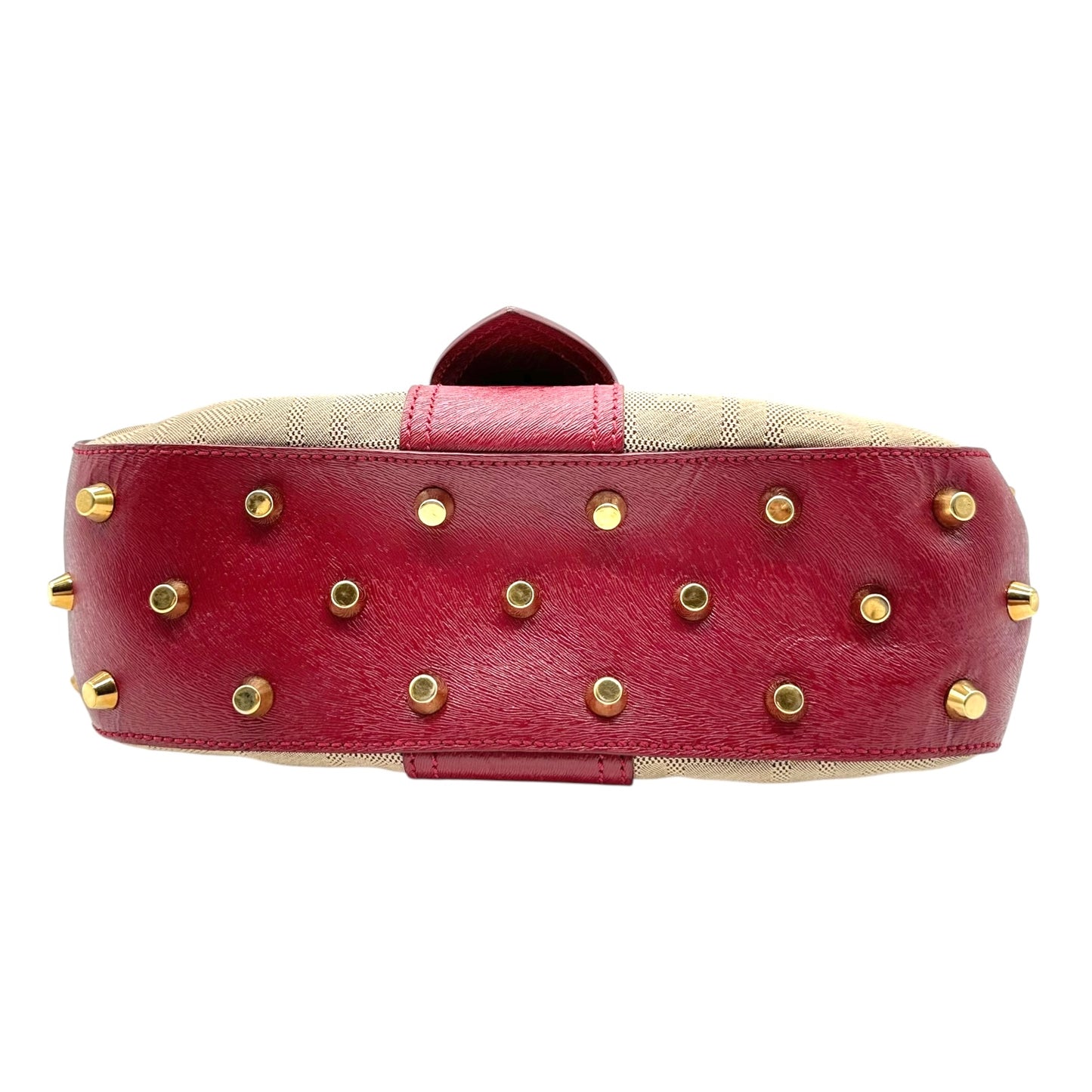 Fendi Tan & Burgundy Zucca Studded Shoulder Bag