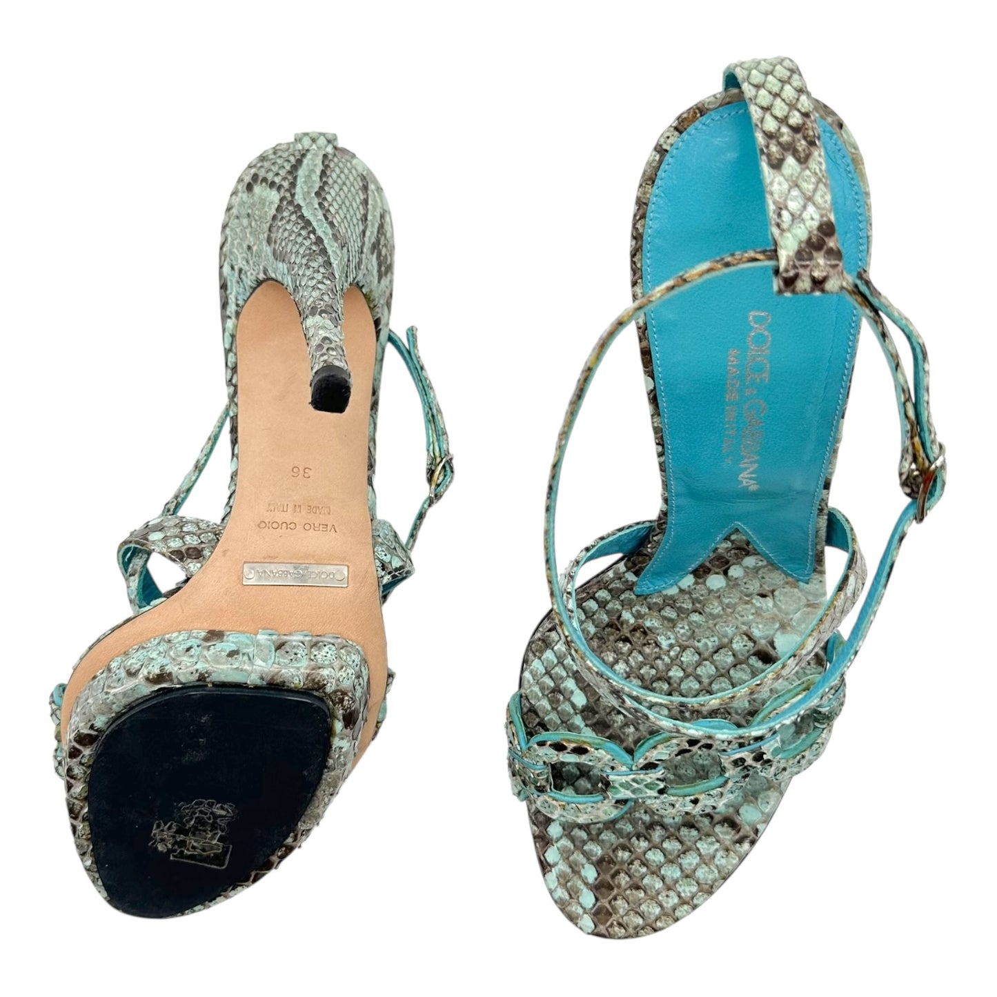 Dolce & Gabbana Blue Python Platform Sandal Heels
