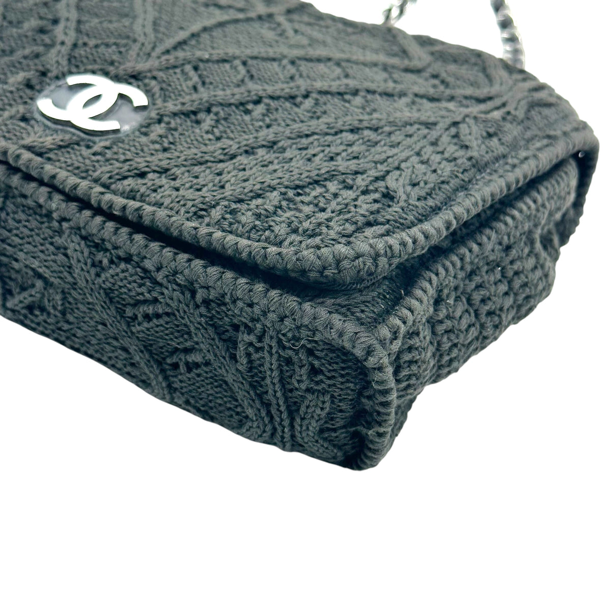 Chanel Black Cable Knit Small Flap Shoulder Bag