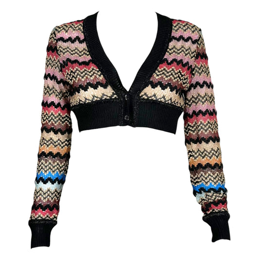 Missoni Multicolor Metallic Chevron Knit Cropped Cardigan