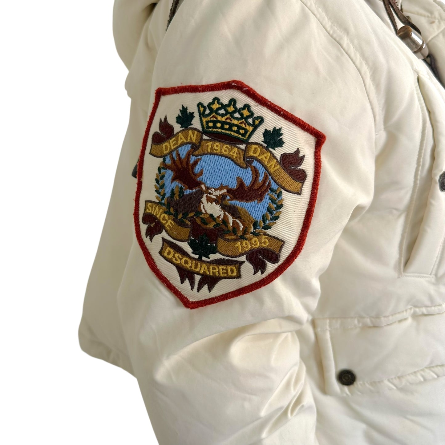 Dsquared2 White Down Fill Leather Toggle & Coyote Cropped Puffer Coat - Outfit Repeater