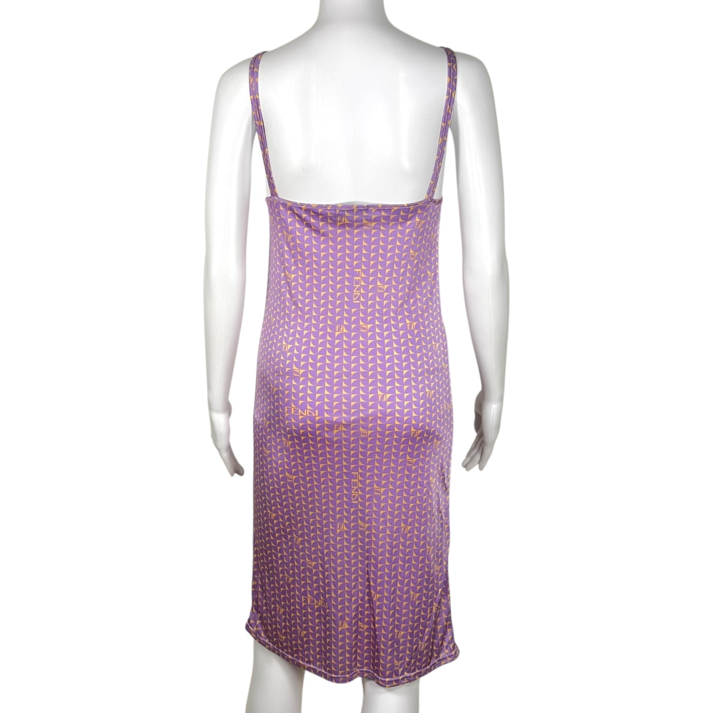 Fendi Purple & Orange Monogram Printed Midi Slip Dress