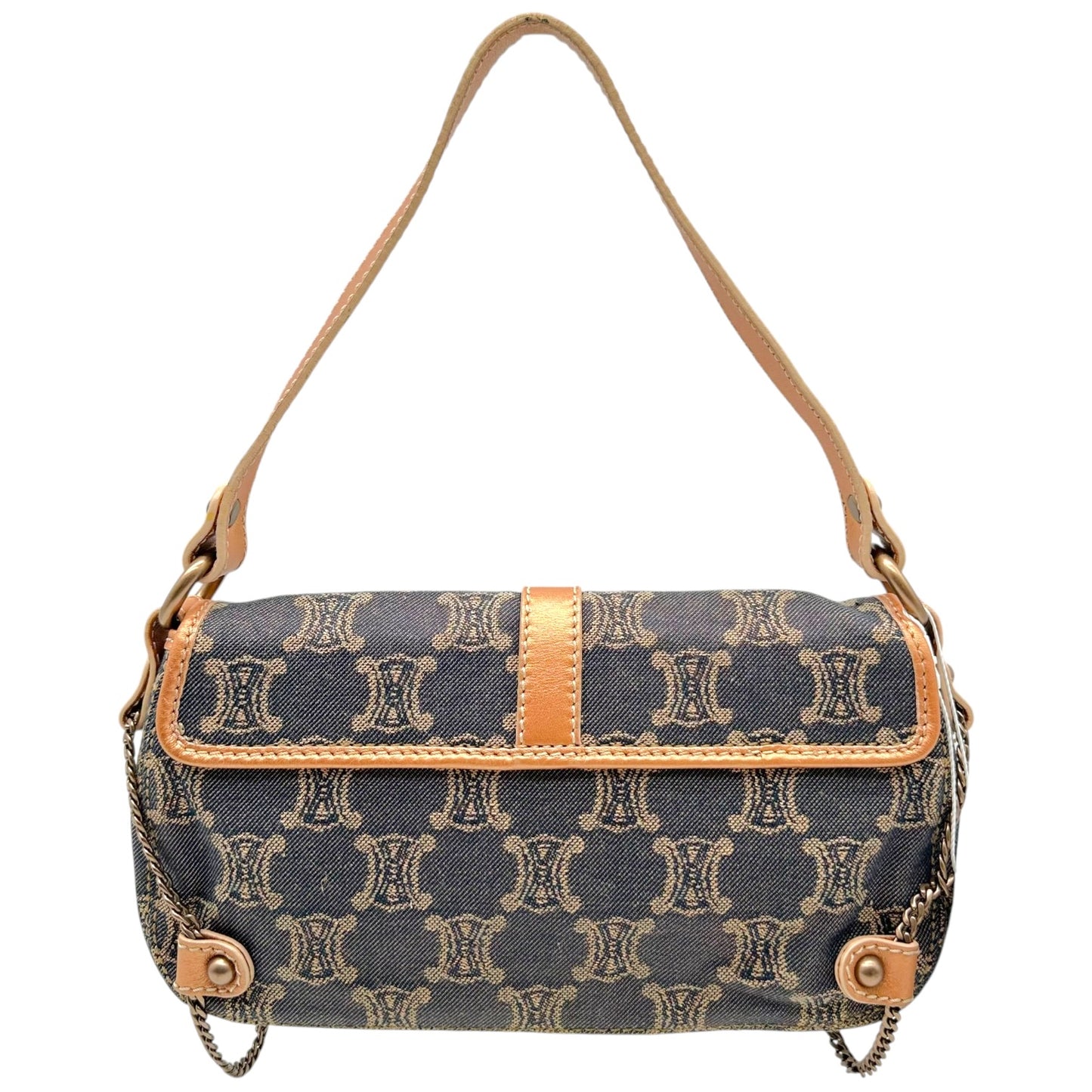 Celine Triomphe Monogram Metallic Denim Chain Embellished Shoulder Bag