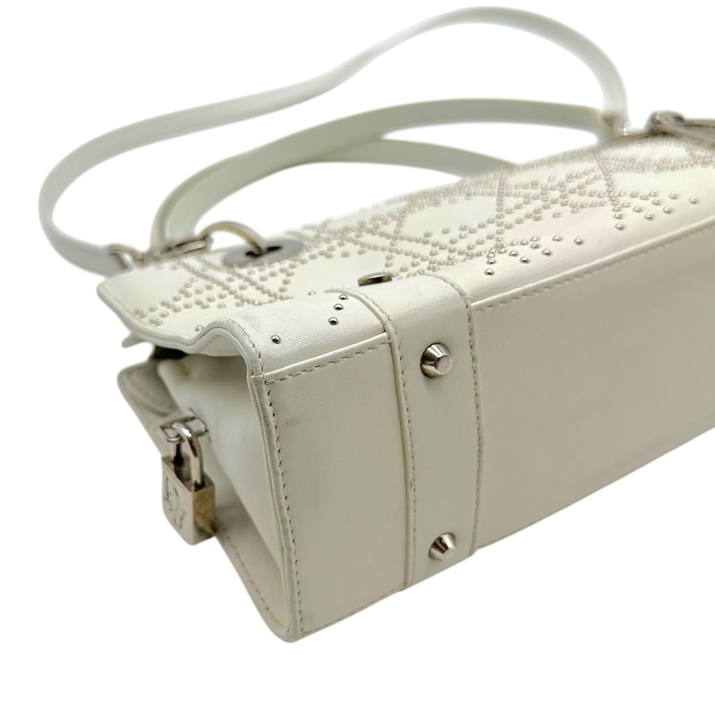 Christian Dior White Leather Studded East-West Bag
