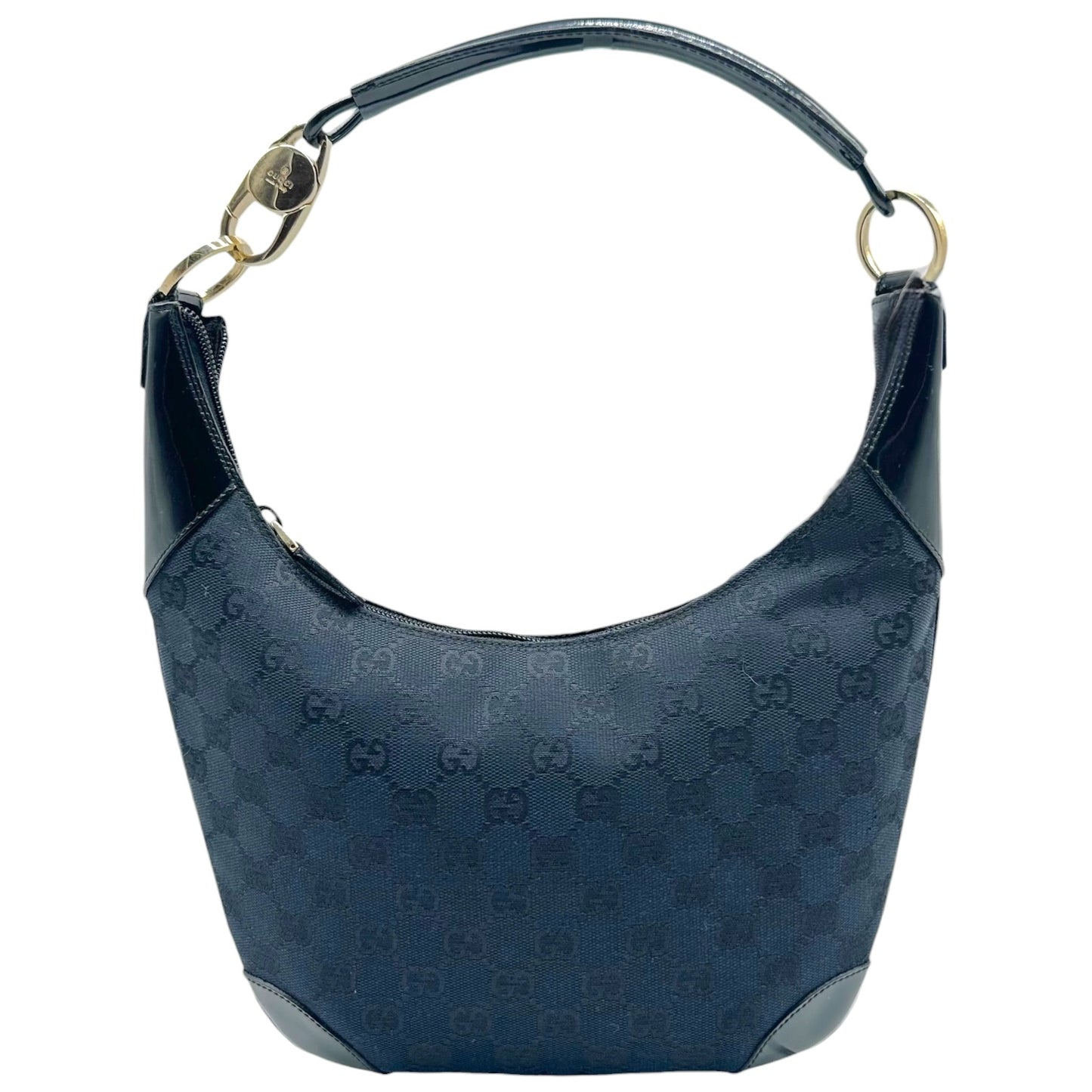 Gucci Black Monogram Canvas & Patent Leather Shoulder Bag