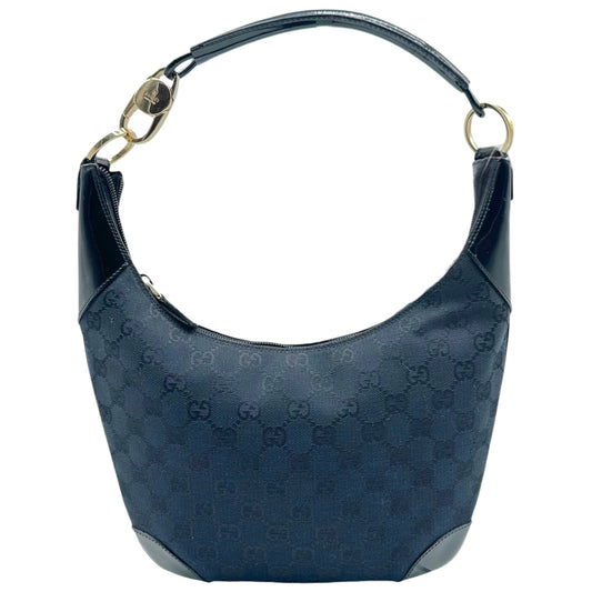 Gucci Black Monogram Canvas Patent Leather Shoulder Bag