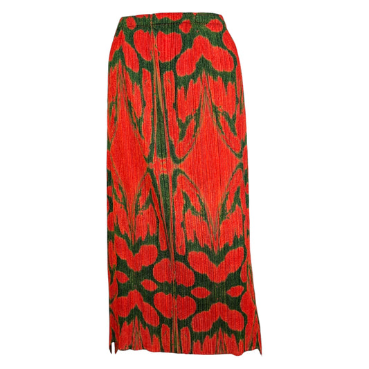 Issey Miyake Pleats Please Red & Green Patterned Pleated Maxi Skirt