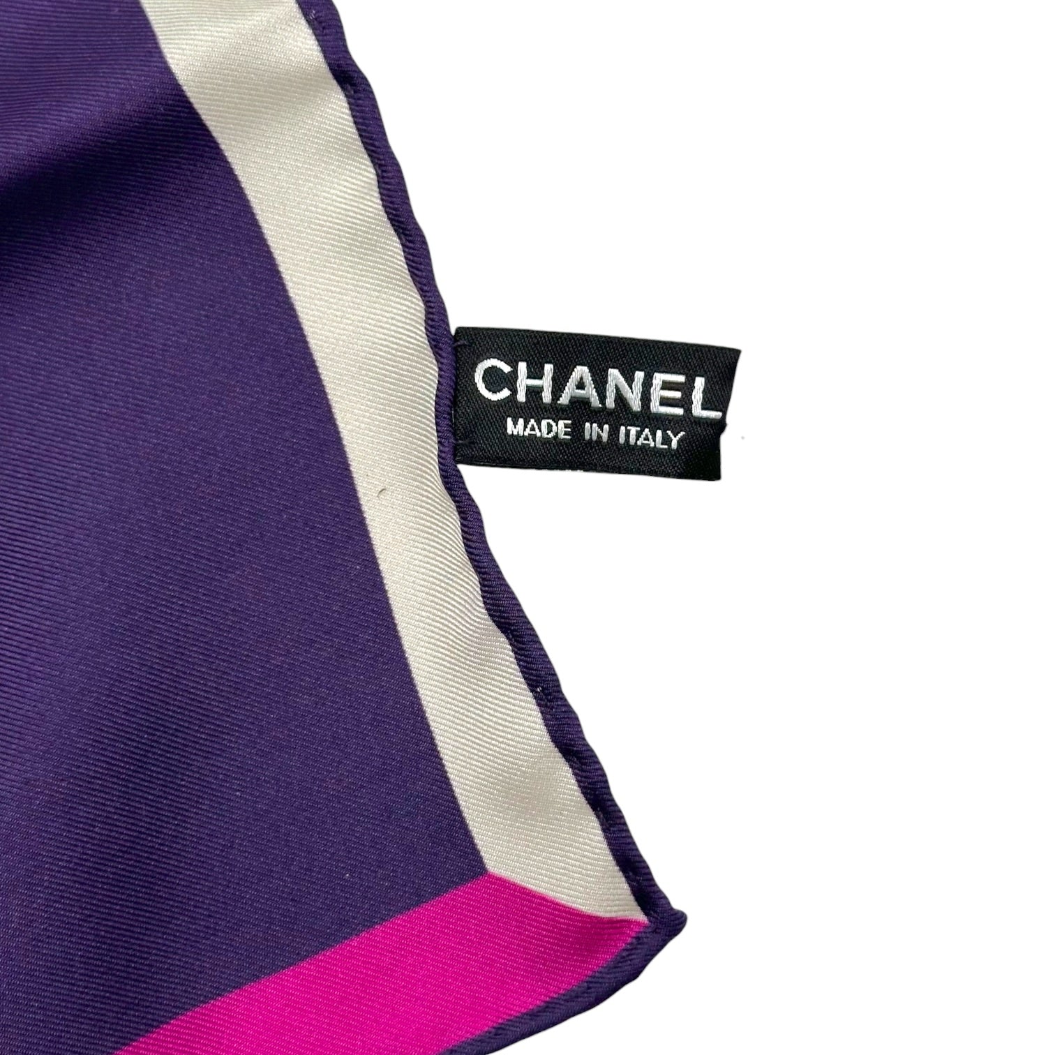 Chanel Small Silk Square Scarf Purple Pink CC Logo