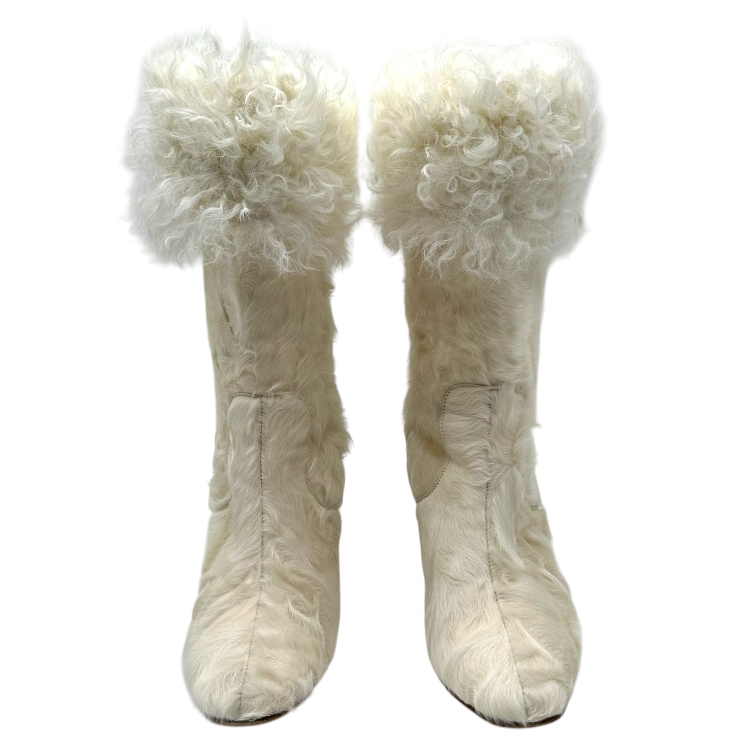 Chanel Ivory Mongolian Lamb Fur Heeled Boots