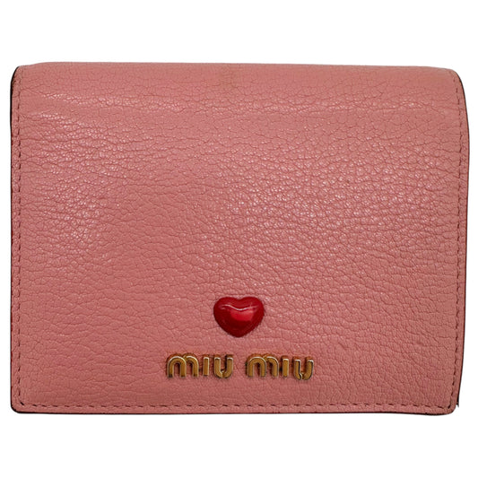 Miu Miu Pink Bi-Fold Wallet With Heart Detail