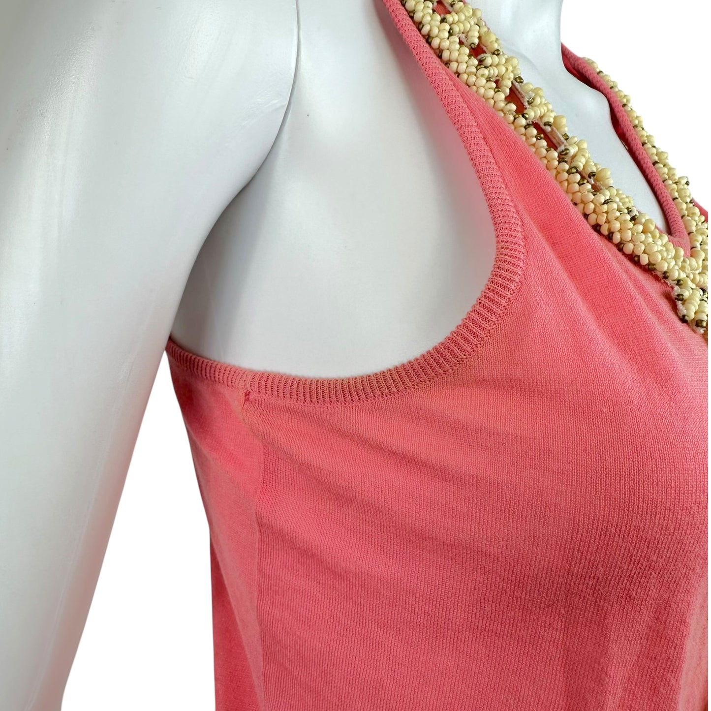 Chloe Tank Top Pink Ivory Beaded Neckline Sleeveless