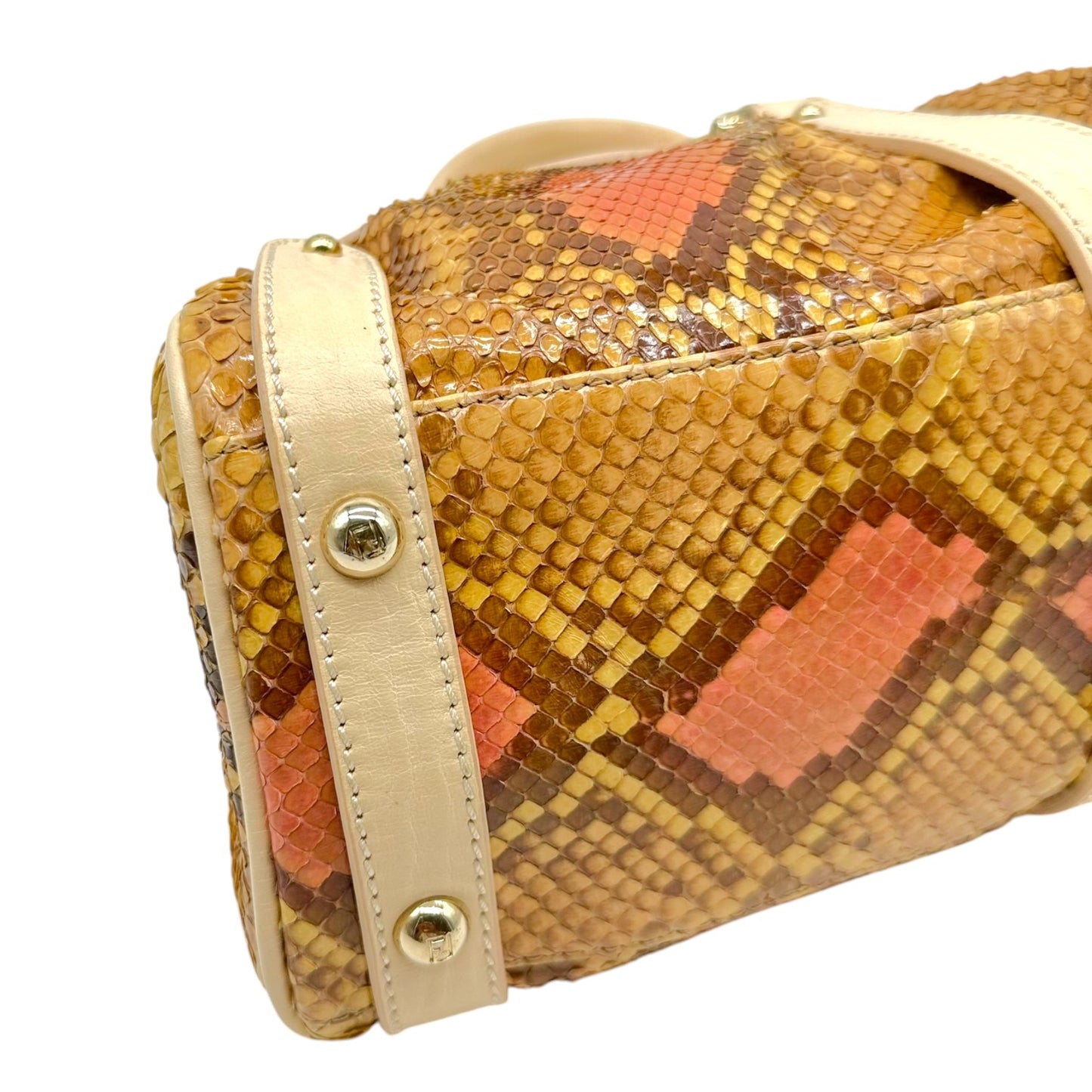 Fendi Brown & Pink Ivory Leather Trim Python Pequin Magic Handbag