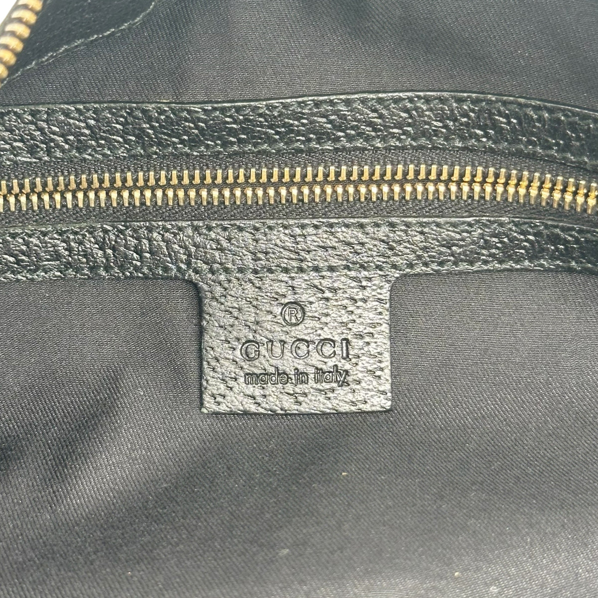 Gucci Black Monogram & Gold Bamboo Web Stripe Crescent Shoulder Bag