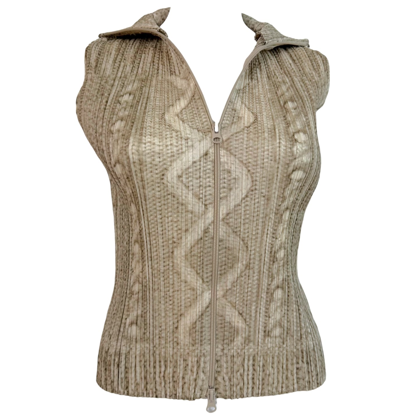 Issey Miyake Pleats Please Ivory Pleated Zip-Up Top