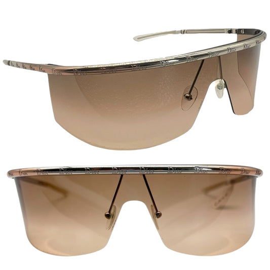 Christian Dior Iroquoi Silve & Brown Logo Rimless Shield Sunglasses