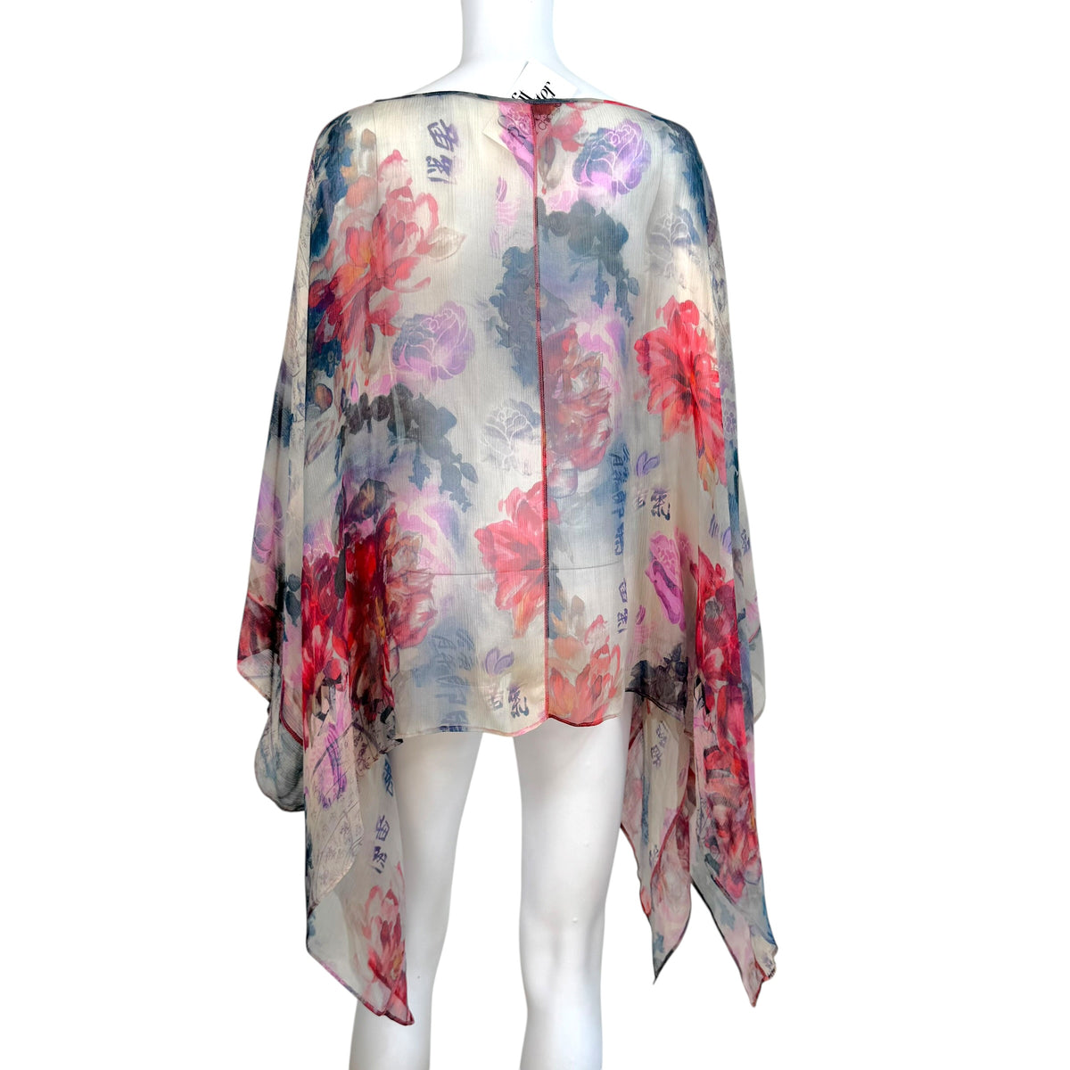 Galliano Sheer Silk Floral Blouse Top Gray Multi XS