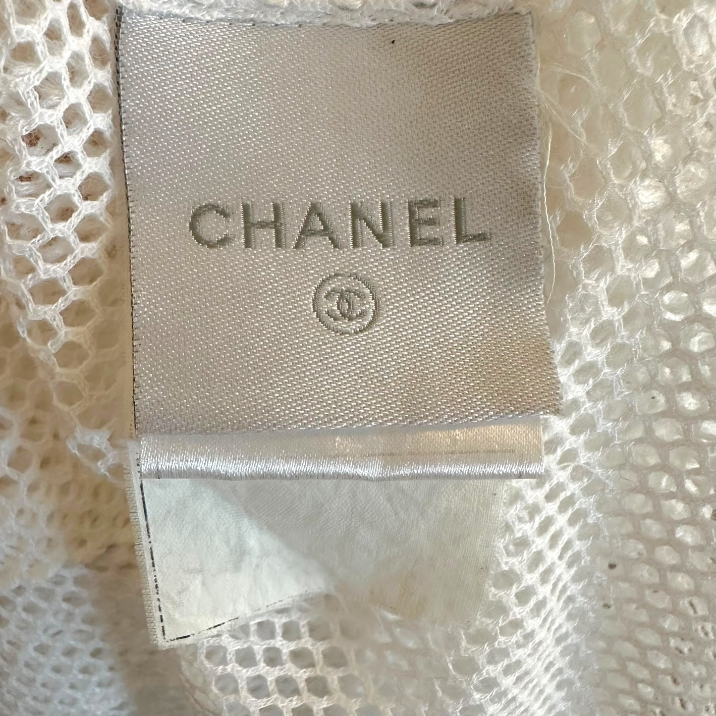 Chanel Sport White Sheer Open Mesh Tie Neck Blouse
