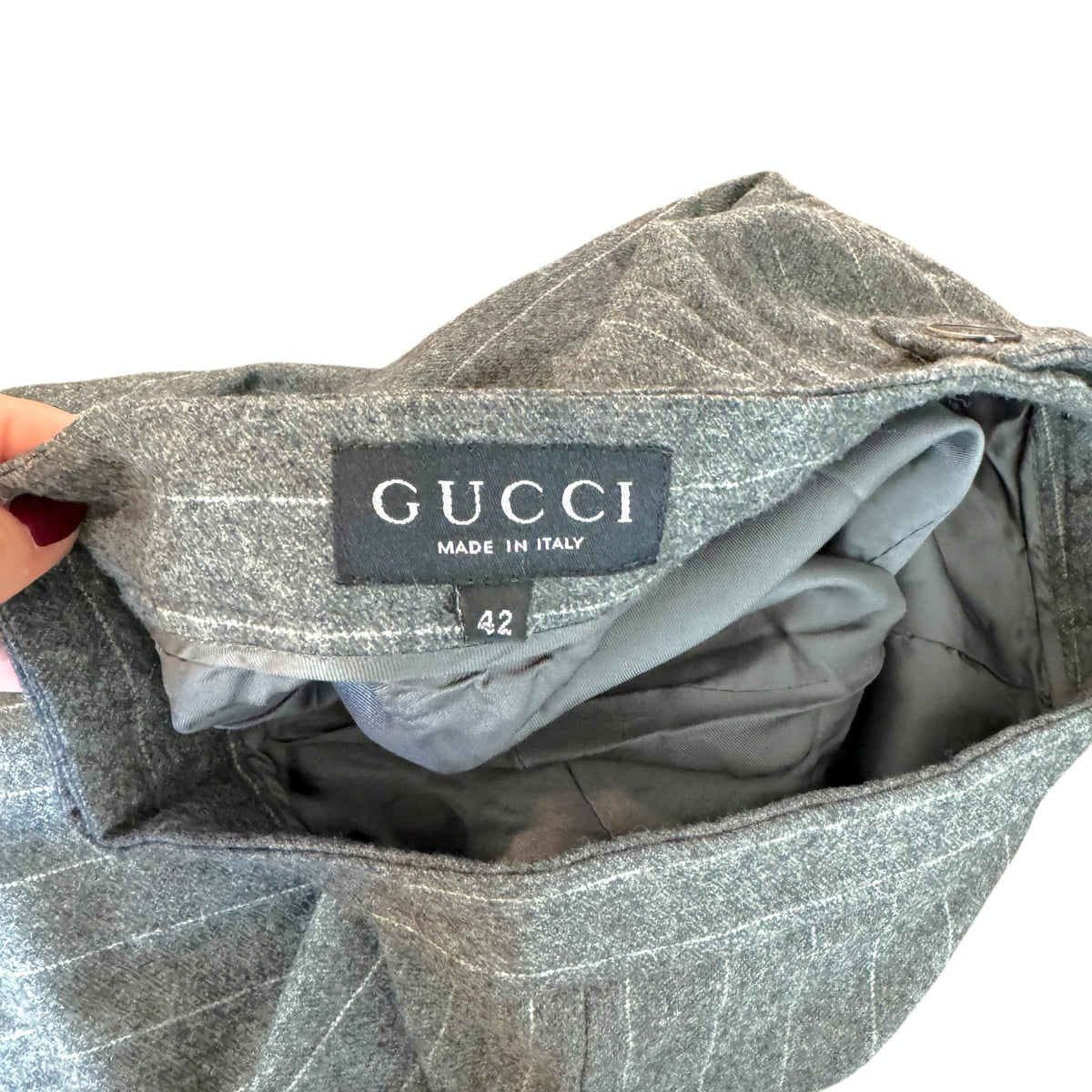 Gucci Gray Pinstriped Wool Pencil Midi Skirt 90s Vintage