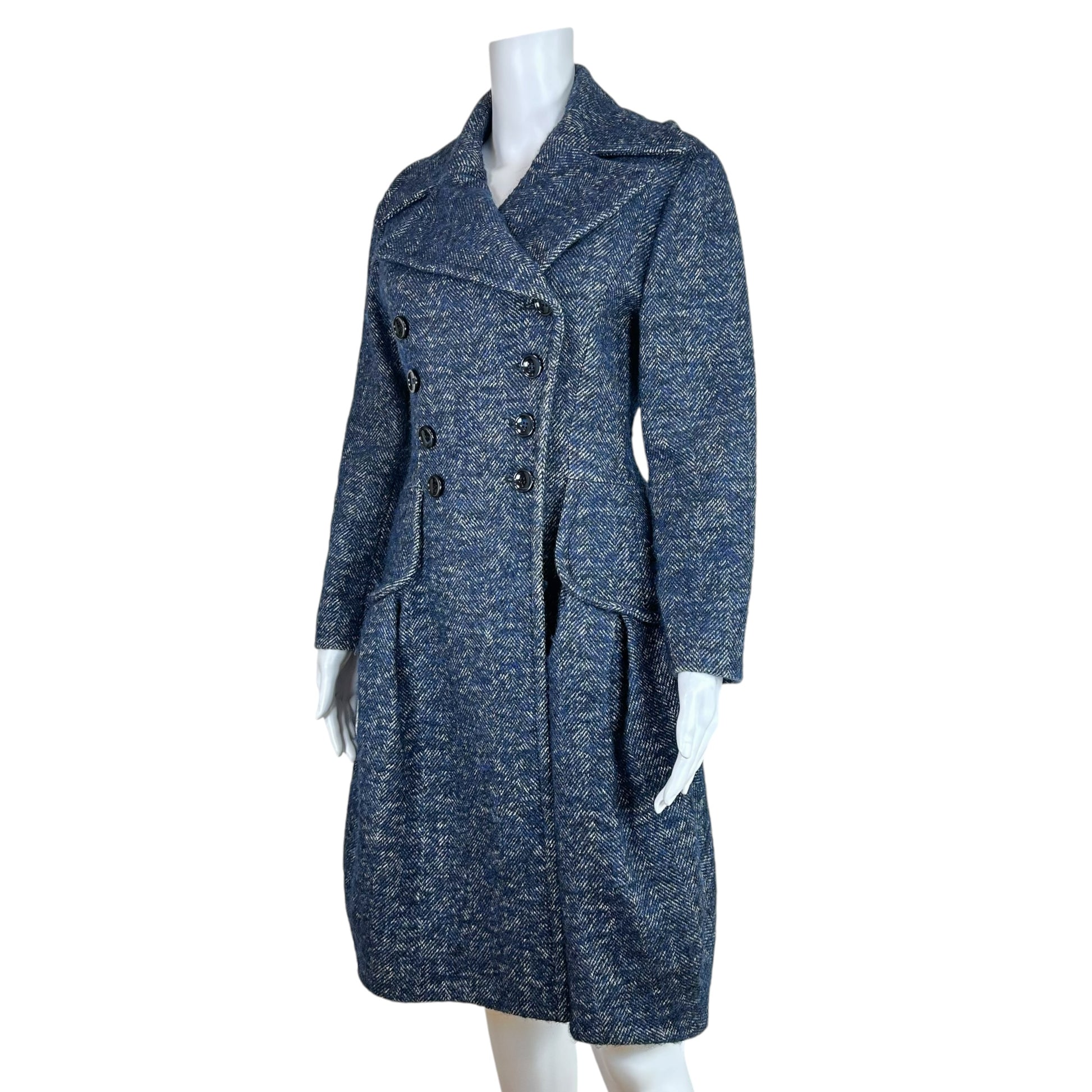 John Galliano Tailored Tweed Coat Navy Blue