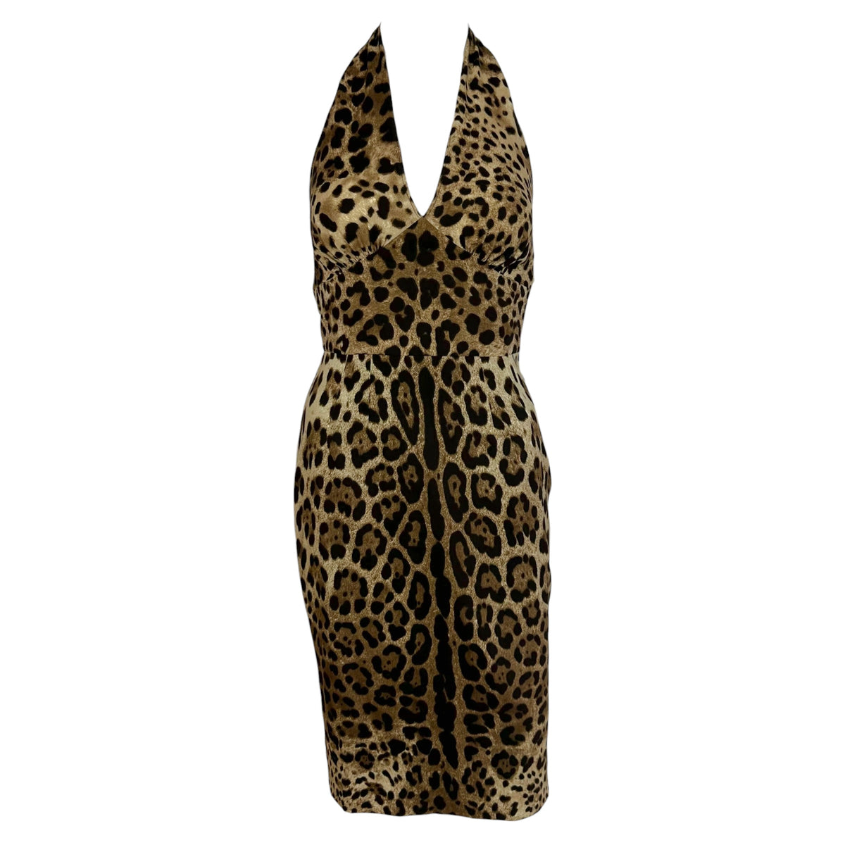 Dolce & Gabbana Leopard Print Silk Halter Midi Dress NEW