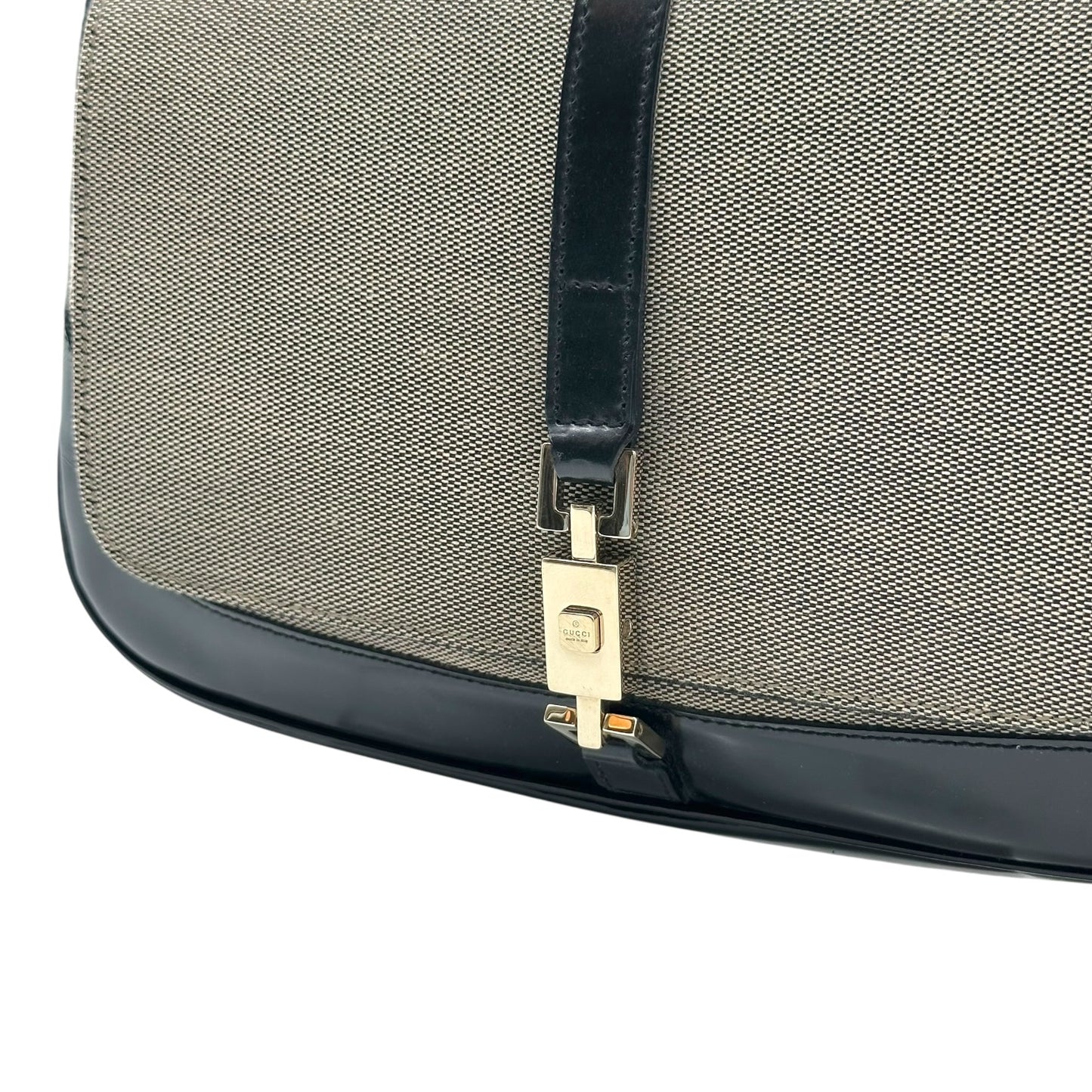 Gucci Gray Canvas & Black Leather Jackie Shoulder Bag