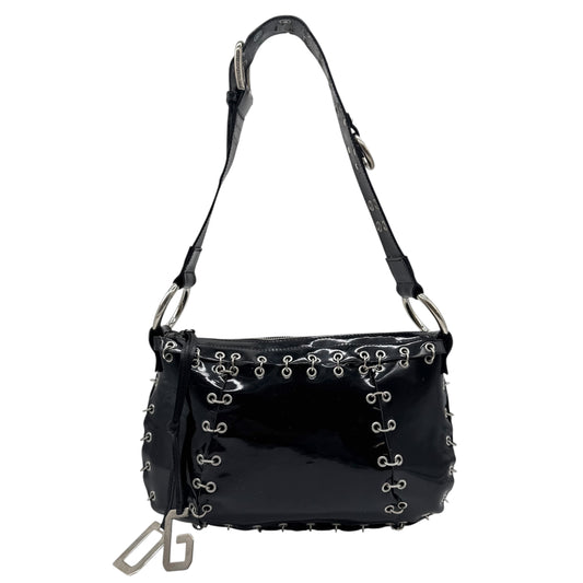 Dolce & Gabbana Black Patent Leather Pierced & Studded Shoulder Bag